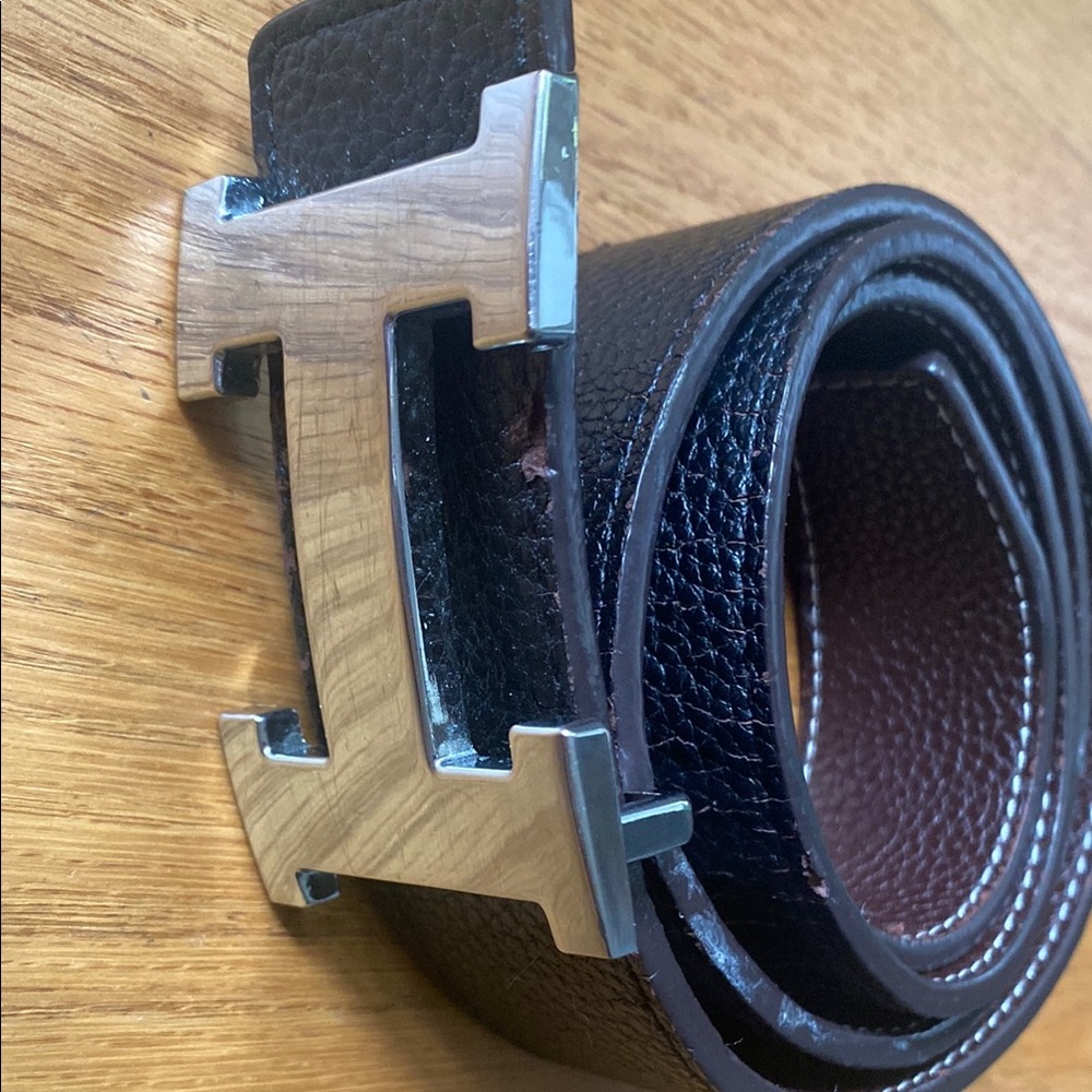 Hermes Rich Brown Leather Belt with Silver Buckle